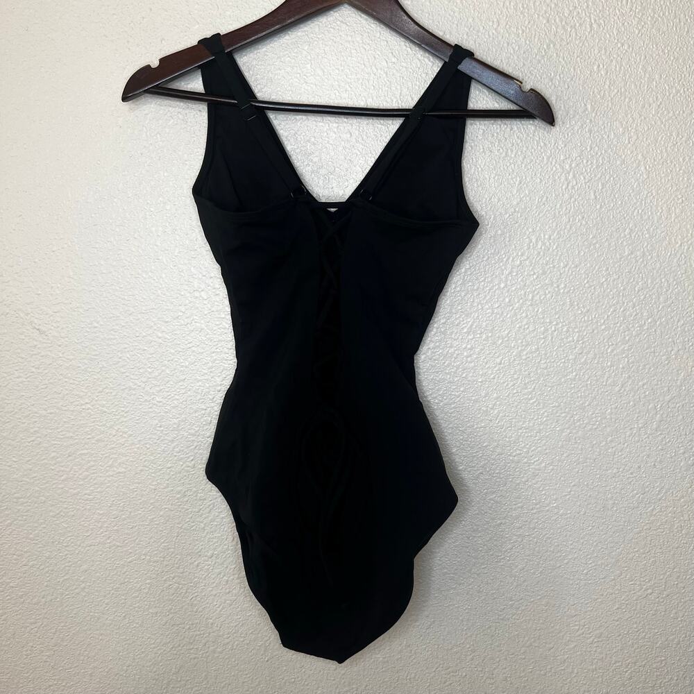 TA3 Sculpting Lace-Up V neck plunge One Piece Swimsuit S Regular long 2.0 black